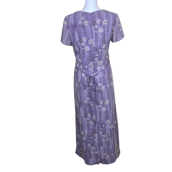Vintage 90s Casual Corner Lavender Maxi Dress with Tie Blossom Print Modest Sz 6 - Picture 5 of 15